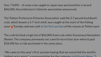 Someone Paid $46,000 For A Snow Crab