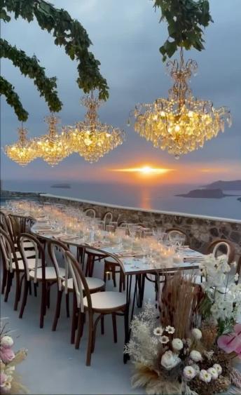 Dreamy dinner setup in Santorini, Greece