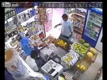STUPID ROBBERS THROWING FRUIT AT SECURITY CAMERAS!!!