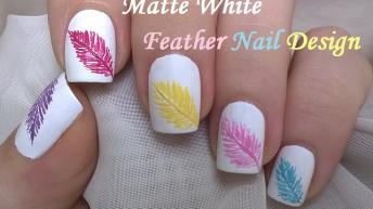 Matte White Feather Nail Design