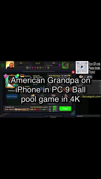 American Grandpa on iPhone in PC 9 Ball pool game in 4K 🎱🎱🎱 8 Ball Pool 🎱🎱🎱