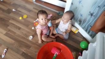 Cute Baby siblings are best friends 